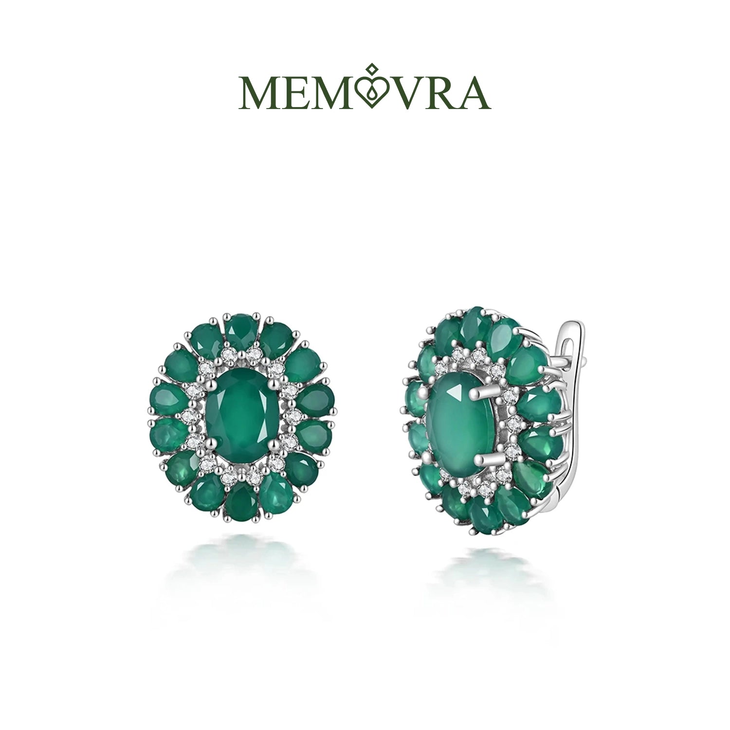 Green Agate Floral Clasp Earrings